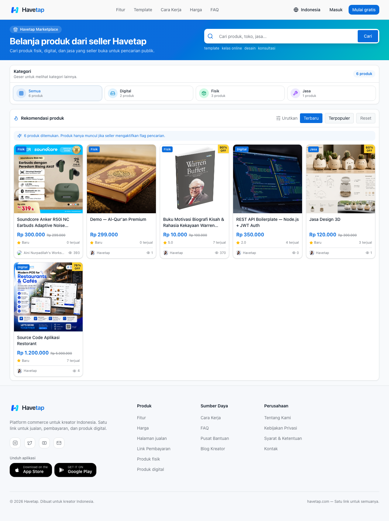 Marketplace lintas-seller havetap.com/marketplace