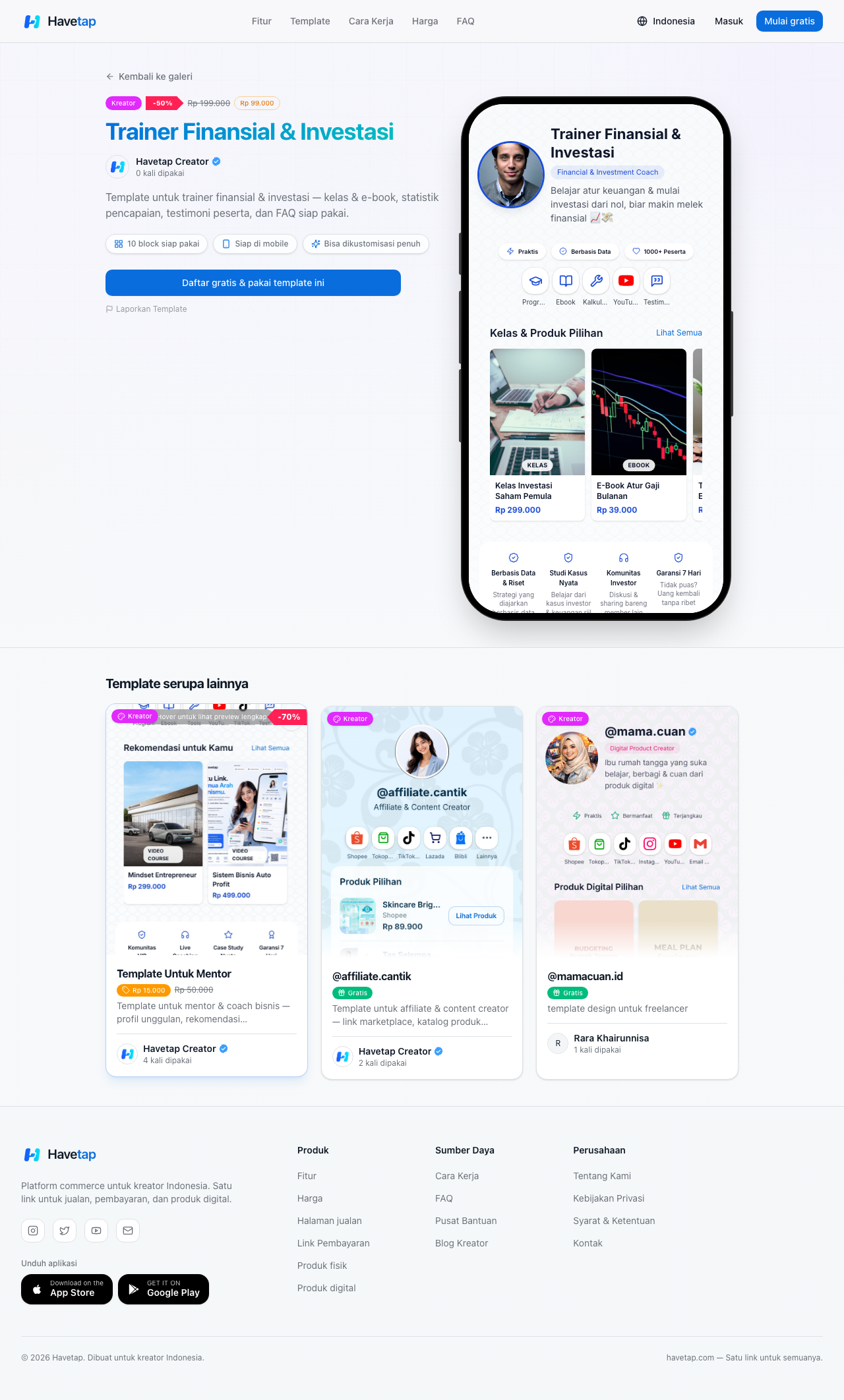 Contoh detail template berbayar yang dijual kreator ke kreator lain