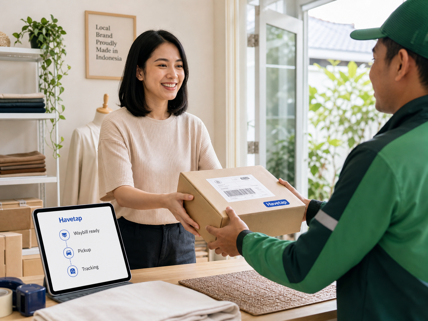 Seller menyerahkan paket ke kurir untuk penjemputan